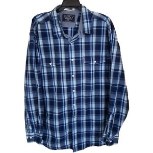 Nautica‎ Men's Shirt XL Blue Plaid Long Sleeve 100% Cotton Button up Pre-owned